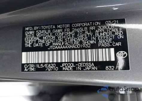 2021 Toyota Mirai Xle из США, поврежденный, VIN JTDAAAAAXMA001932